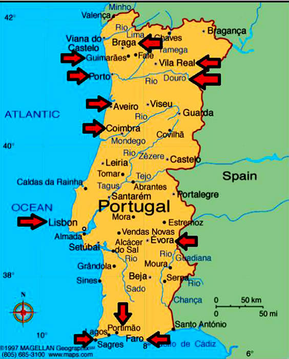 Карта португалии с городами подробная